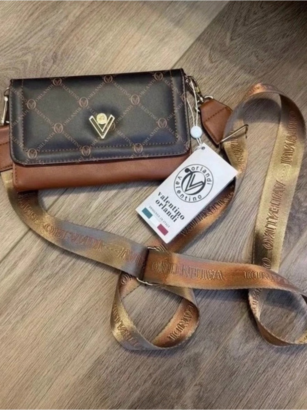 Valentino Orlandi Brown Two-Tone Monogram Crossbody Bag